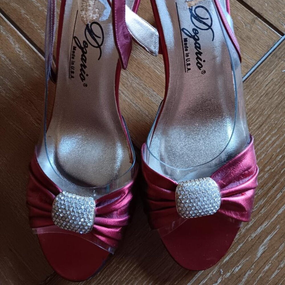 Dezario from Neiman Marcus Made in USA Red and Clear Slingback Peep Toe Shoes in